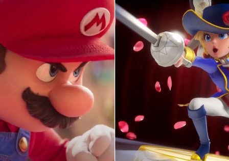 collague-showing-mario-from-the-2023-mario-movie-and-princess-peach-in-swordfighter-form-from-the-showtime-video-game.jpg