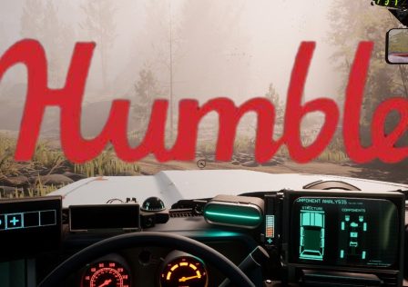Pacific-Drive-screenshot-looking-out-the-front-window-of-a-car-with-the-Humble-logo-overlated-on-top.jpg