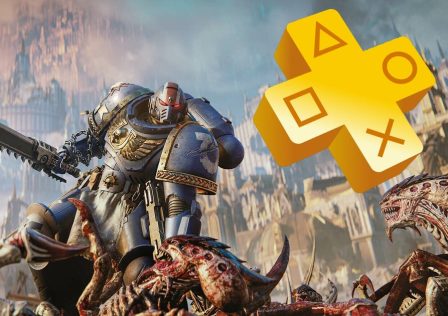 Warhammer-40000-Space-Marine-2-image-showing-bloody-chaos-with-a-PS-Plus-logo-in-the-corner.jpg